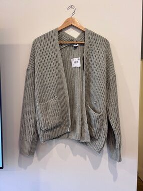 American Eagle Outfitters Open-Front Chunky Knit Cardigan - Sage Green